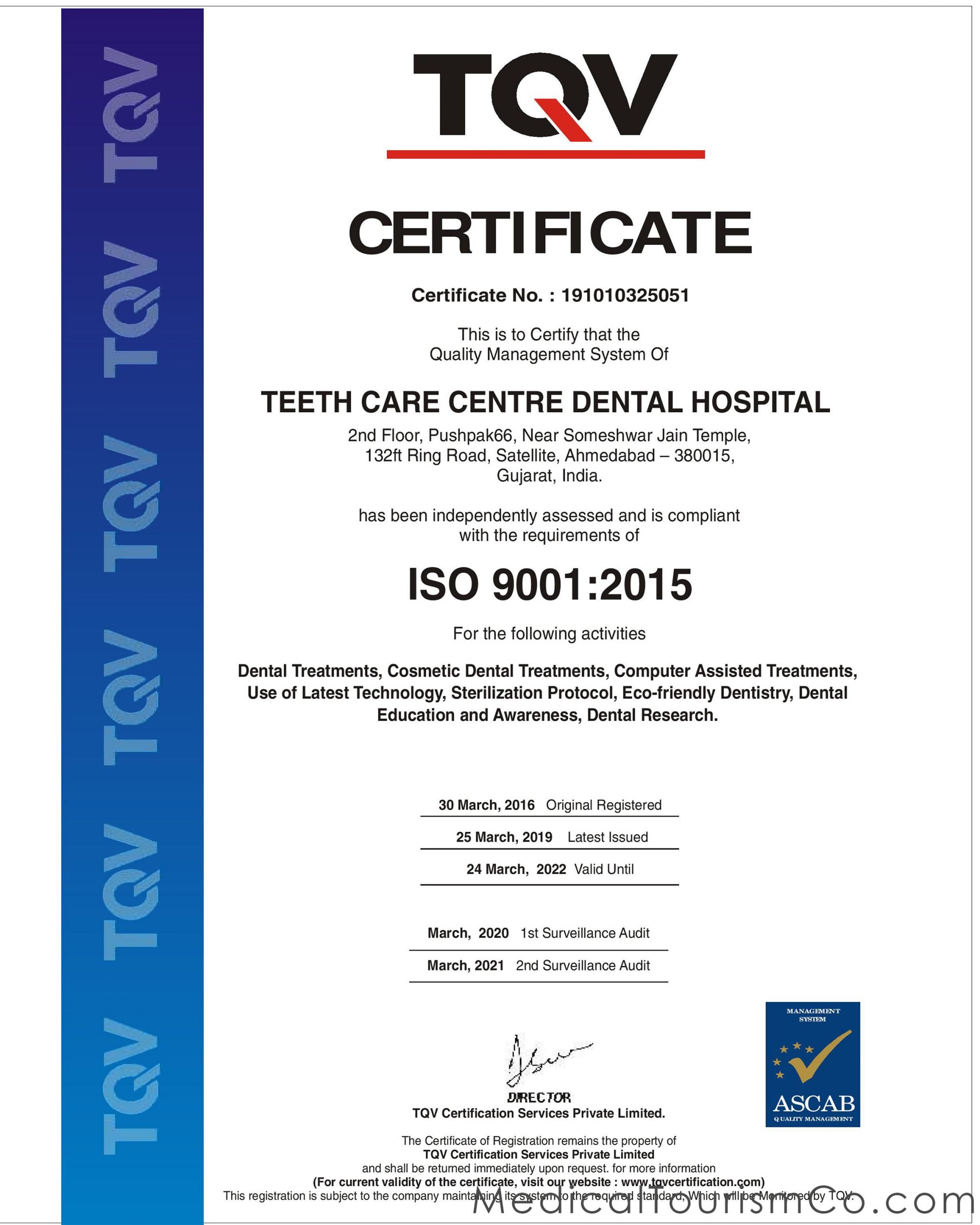 Teeth Care Center ISO Certification-Dental Implants in Ahmedabad